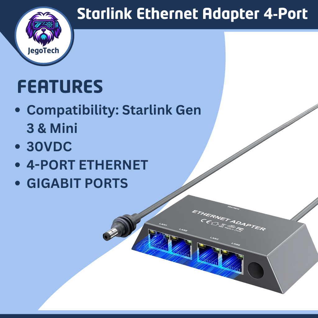 Starlink Ethernet Adapter 4‑Port For Gen3 and Mini - Quick Features